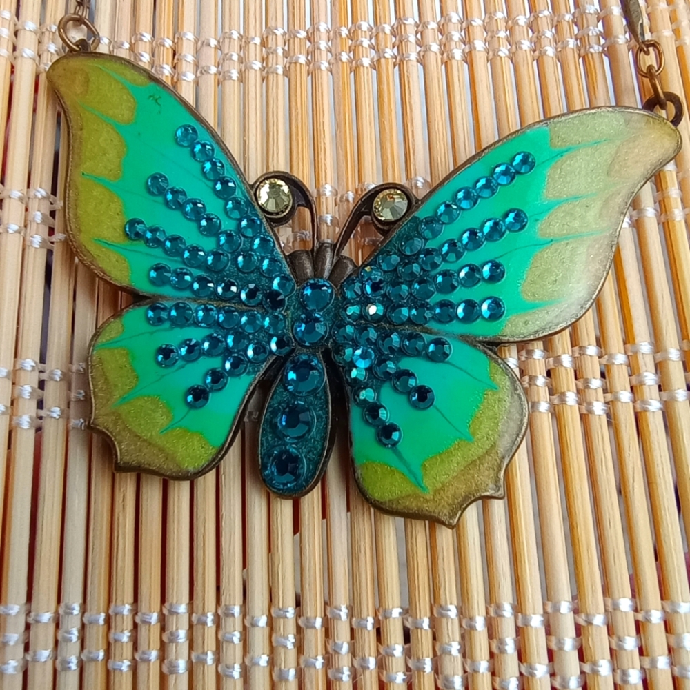 Anne Koplik Swarovski Crystal and Enamel Butterfly Necklace